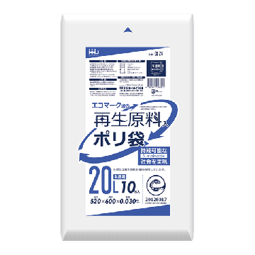 【ポリ袋】再生原料40% 20Lエコマーク付ゴミ袋 (半透明)GI-24<800枚入り>