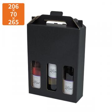 【化粧箱】K-1361 ハーフワイン3本手提箱  黒 206×70×265mm (100枚入)